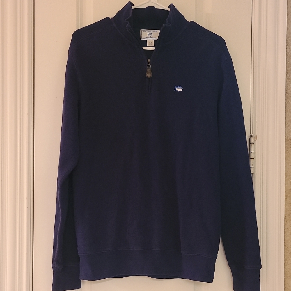 Southern Tide The Shipjack Quarter Zip Men's Solid Pullover Sweater Blue Small